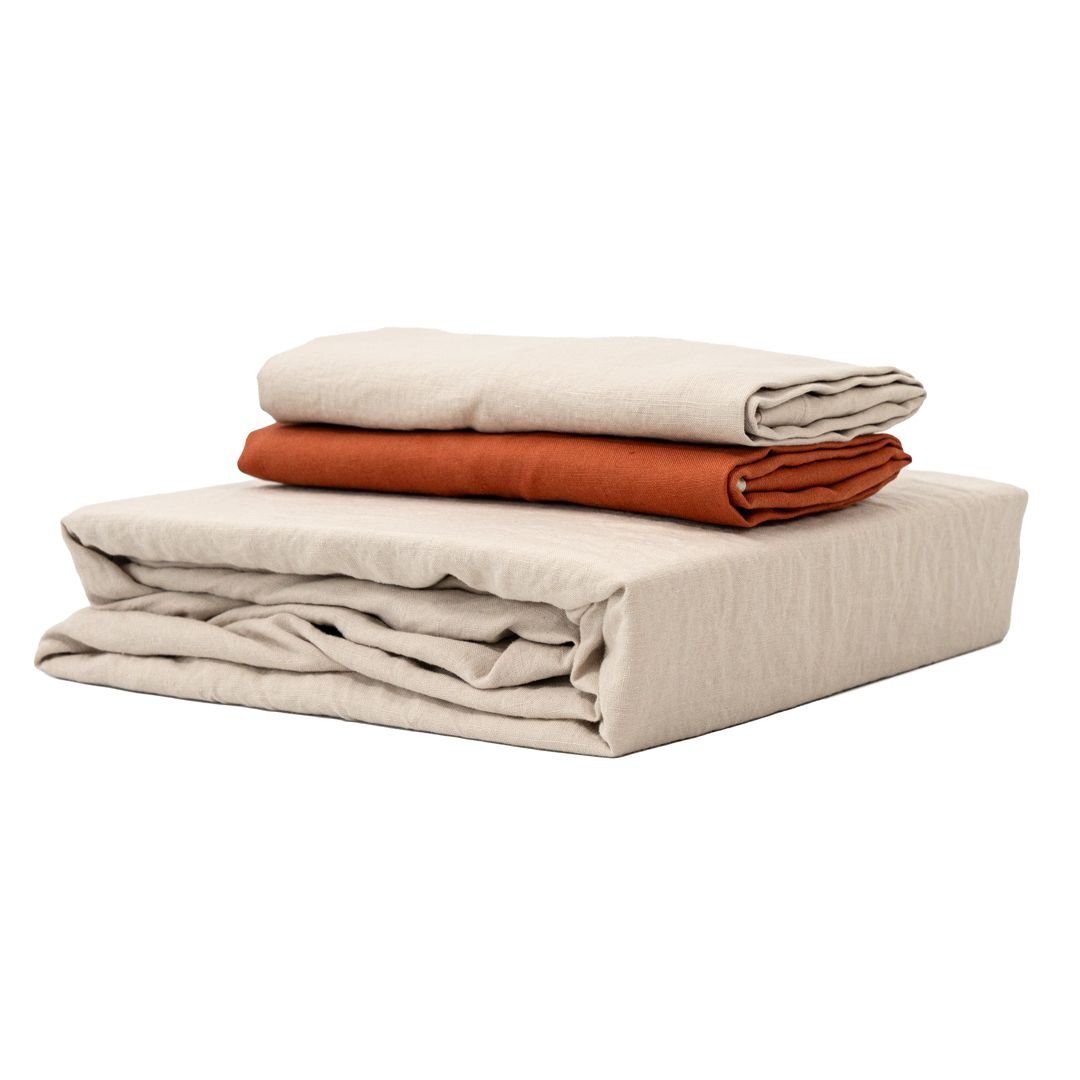 100% French flax linen fitted bedsheet set Linen fitted bedsheet set- Kapas Living Malaysia